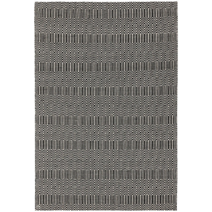 Sloan Modern Geometric Hand-Woven Wool&Cotton Soft-Touch Durable Textured Flatweave Black Rug