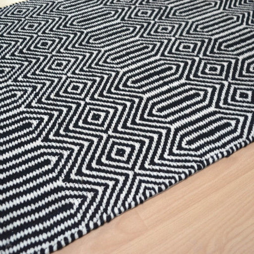 Sloan Modern Geometric Hand-Woven Wool&Cotton Soft-Touch Durable Textured Flatweave Black Runner