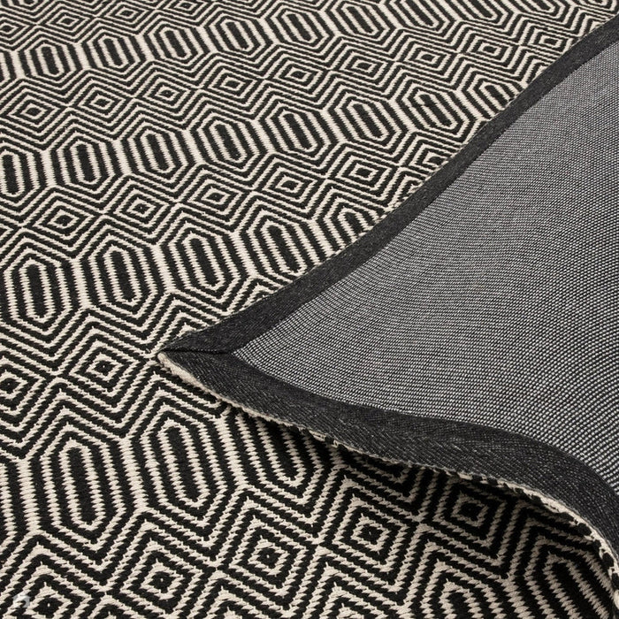 Sloan Modern Geometric Hand-Woven Wool&Cotton Soft-Touch Durable Textured Flatweave Black Runner