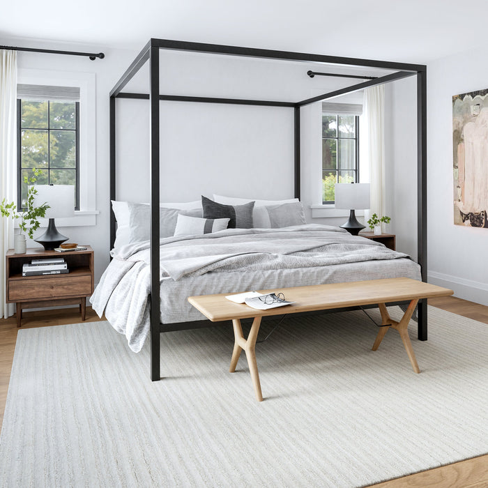 Southwest Wool Area Rug 152x244 cm Ivory Striped Design