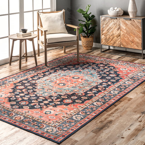 Southwestern Blue Washable Area Rug for Home Decor