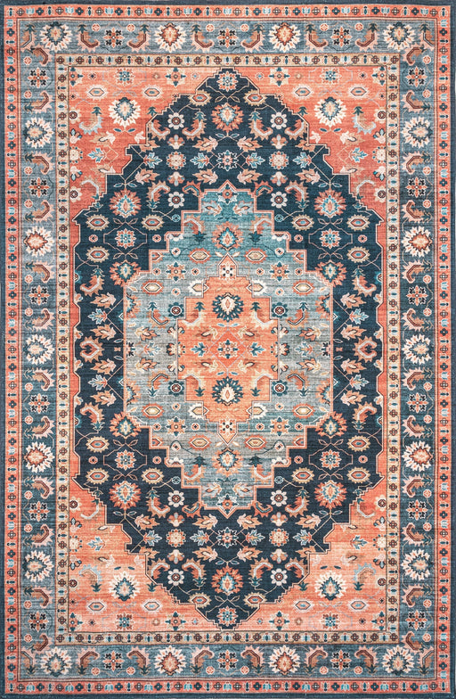 Southwestern Blue Washable Area Rug for Home Decor