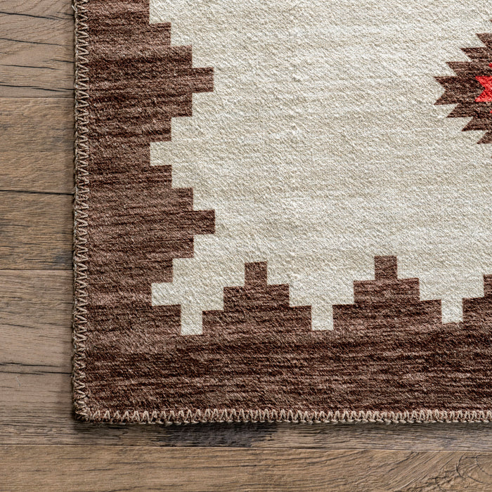 Southwestern Ivory Rug Machine Washable Home Decor