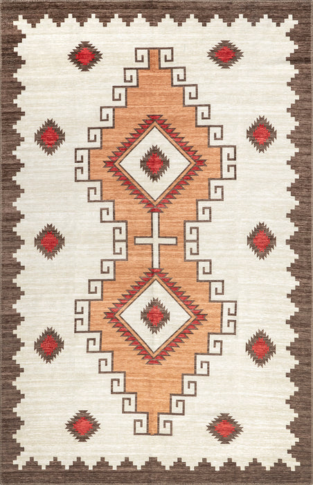 Southwestern Ivory Rug Machine Washable Home Decor