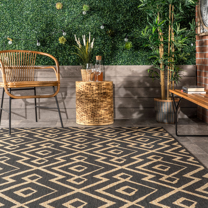 Spearhead Trellis Rug 60x90cm Indoor Outdoor Charcoal