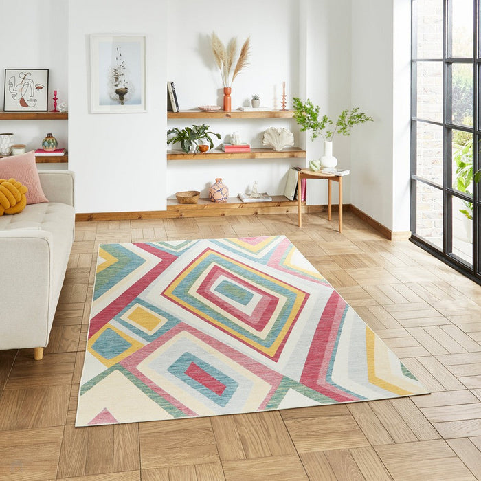 Spectrum E9335 Modern Abstract Durable Stain-Resistant Weatherproof Flatweave In-Outdoor Multicolour Rug