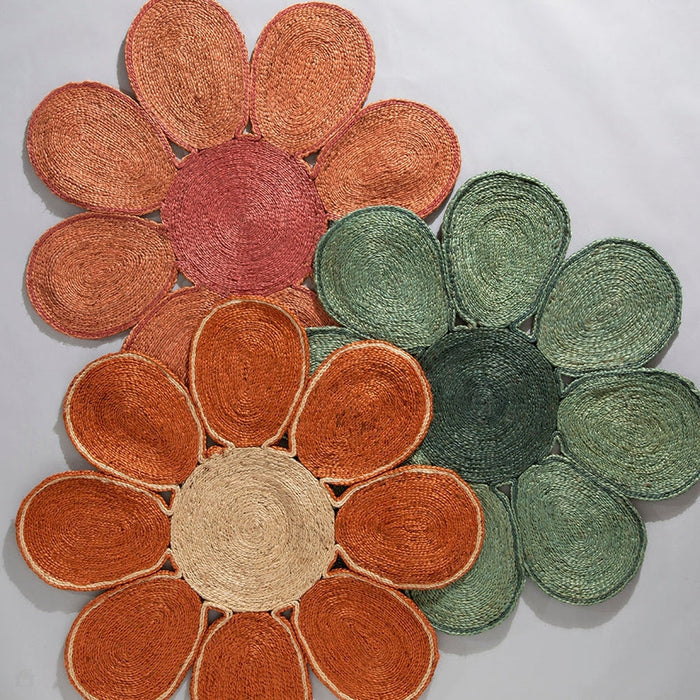 Spinningfields Jute Single Flower Green Round Rug