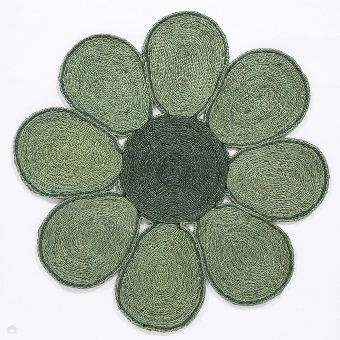 Spinningfields Jute Single Flower Green Round Rug