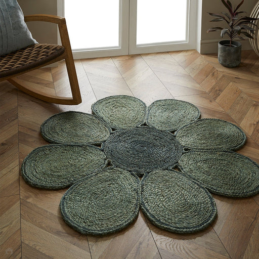 Spinningfields Jute Single Flower Green Round Rug