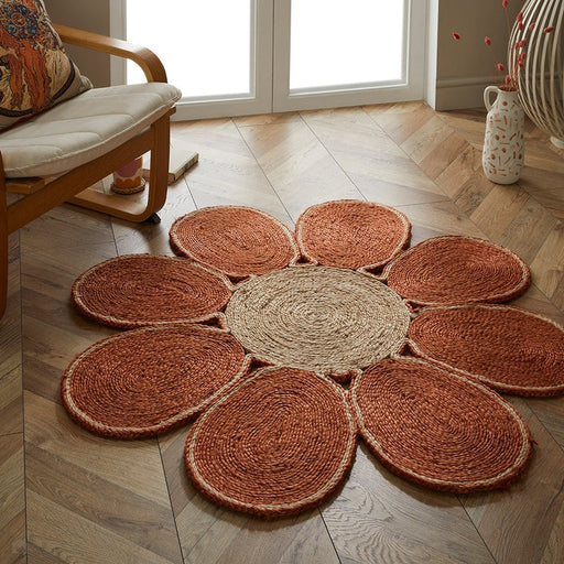 Spinningfields Jute Single Flower Orange Round Rug