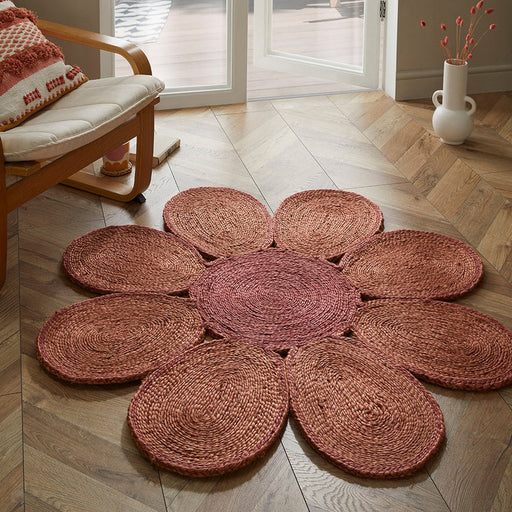 Spinningfields Jute Single Flower Pink Round Rug