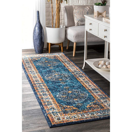 Star Token Medallion Area Rug 152 cm Blue Patterned Design