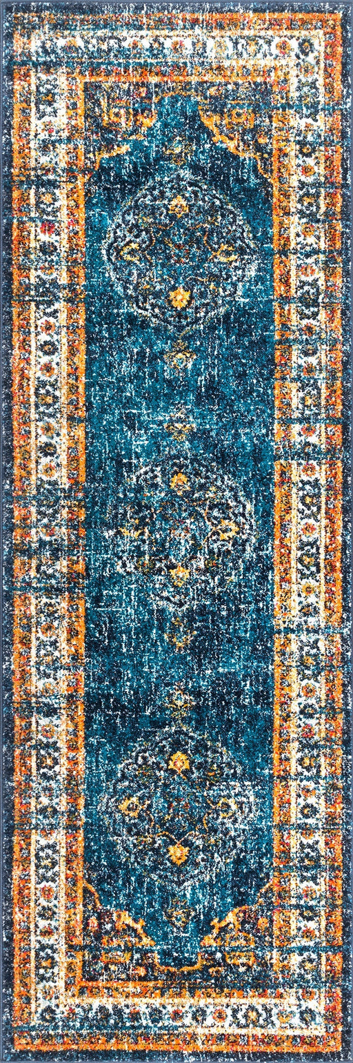 Star Token Medallion Area Rug 152 cm Blue Patterned Design