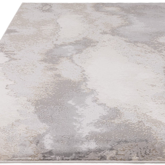 Stellar ST03 Modern Abstract Distressed Metallic Shimmer Hi-Low Textured Sileä Pehmeä Lyhyt Matala Beige/harmaa/kermanvärinen matto