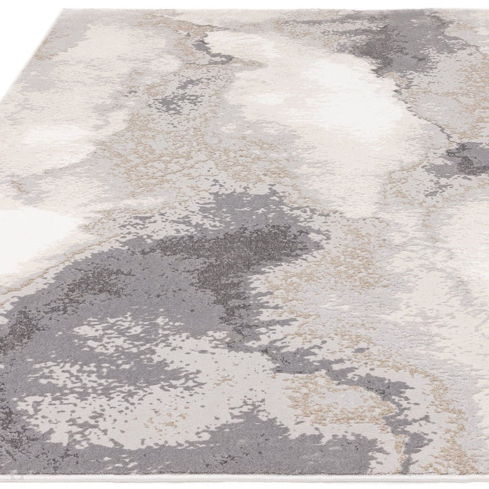 Stellar ST03 Modern Abstract Distressed Metallic Shimmer Hi-Low Textured Sileä Pehmeä Lyhyt Matala Beige/harmaa/kermanvärinen matto