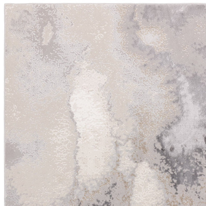 Stellar ST03 Modern Abstract Distressed Metallic Shimmer Hi-Low Textured Sileä Pehmeä Lyhyt Matala Beige/harmaa/kermanvärinen matto