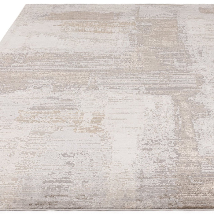 Stellar ST07 Modern Abstract Distressed Metallic Shimmer Hi-Low Textured Sileä Pehmeä Kosketus Lyhyt Matala Harmaa/Beige/ Kermanvärinen matto