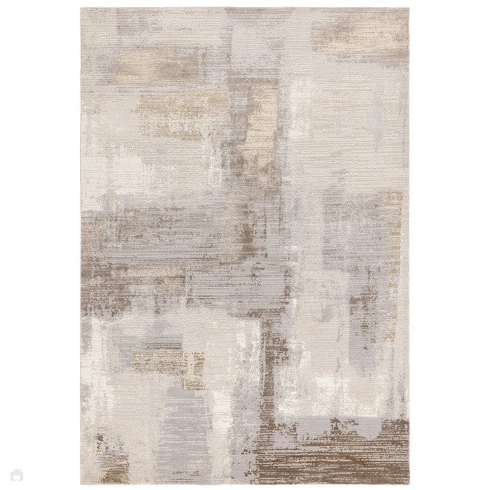 Stellar ST07 Modern Abstract Distressed Metallic Shimmer Hi-Low Textured Sileä Pehmeä Kosketus Lyhyt Matala Harmaa/Beige/ Kermanvärinen matto