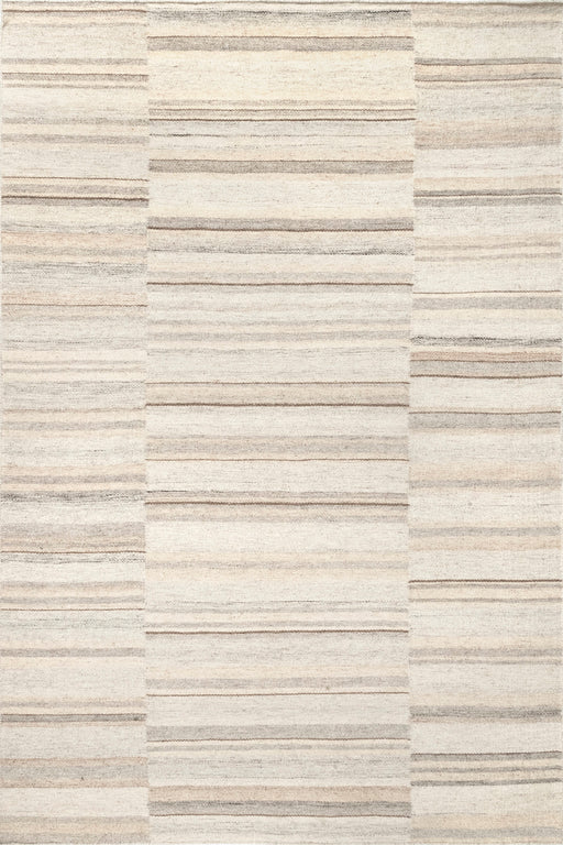 Raidallinen beige villasekoitusmatto 160 x 230 cm