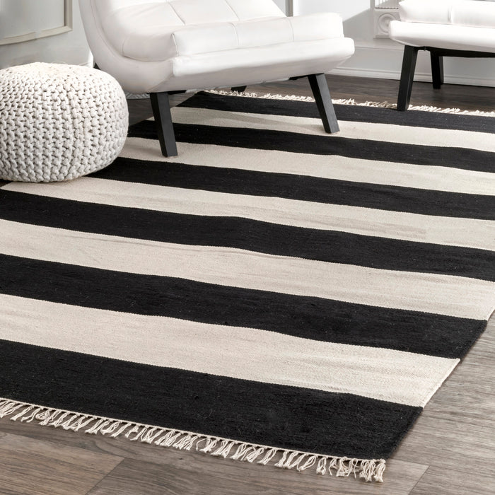 Striped Black Flatweave Tassel Rug 150x230 cm