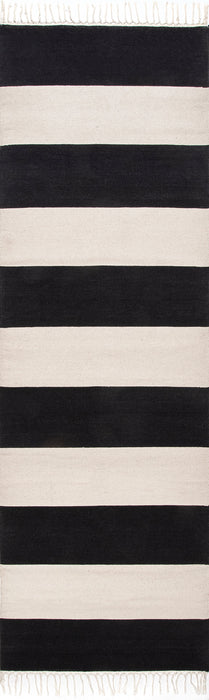 Striped Flatweave Tassel Rug In Black 150x120 cm