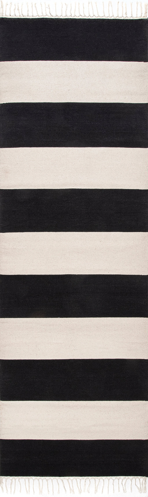 Striped Flatweave Tassel Rug In Black 150x120 cm