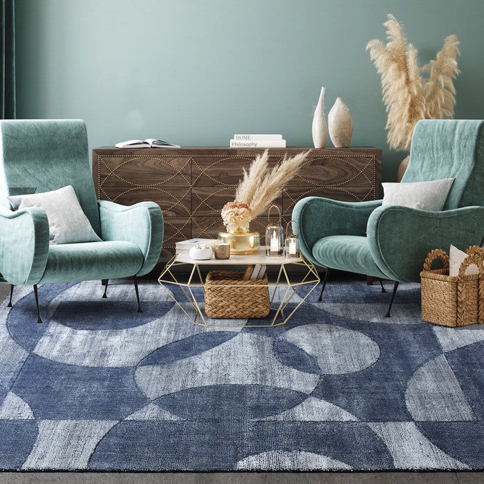 Stijlvol blauw handgeweven PET-viscose tapijt voor Home 