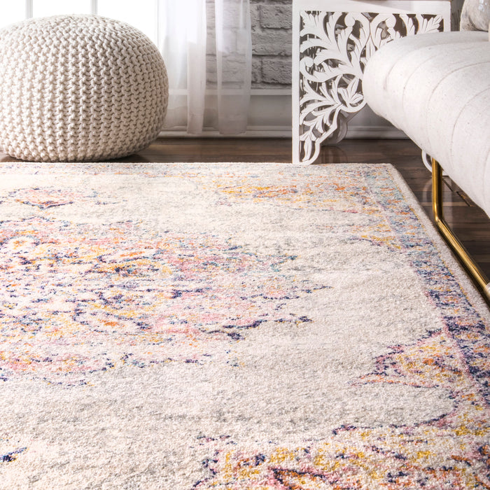 Sunny Orange Wildflower Medallion Area Rug 160x230 cm