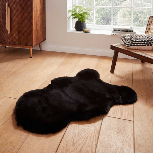 Super Teddy Super Soft Plush Hi Pile Silky Faux Fur Polyester Shaggy Sheepskin Black Rug