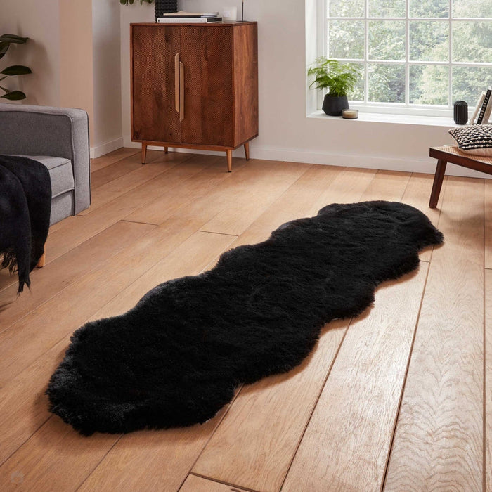 Super Teddy Super Soft Plush Hi Pile Silky Faux Fur Polyester Shaggy Sheepskin Black Rug