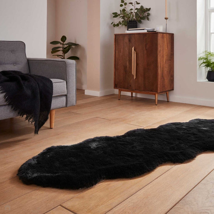 Super Teddy Super Soft Plush Hi Pile Silky Faux Fur Polyester Shaggy Sheepskin Black Rug