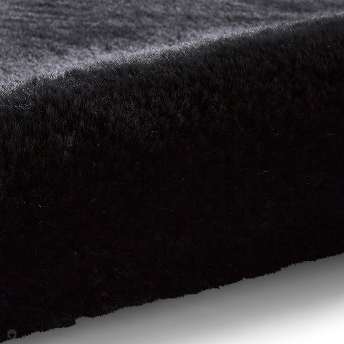 Super Teddy Super Soft Plush Hi Pile Silky Faux Fur Shaggy Black Rug