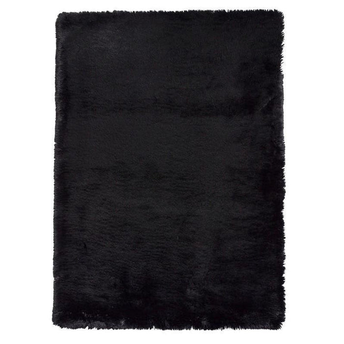 Super Teddy Super Soft Plush Hi Pile Silky Faux Fur Shaggy Black Rug