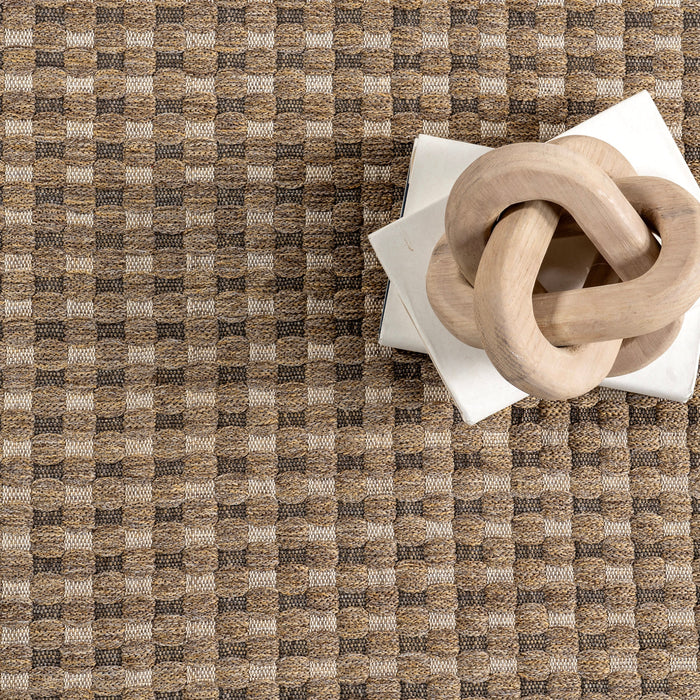Tan Checkered Indoor Outdoor Area Rug 120 x 180 cm