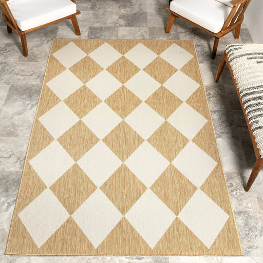 Tan Harlequin Area Rug for Indoor and Outdoor Use