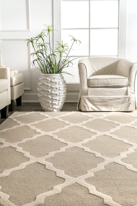 Tan Moroccan Trellis Wool Area Rug 120x180 cm