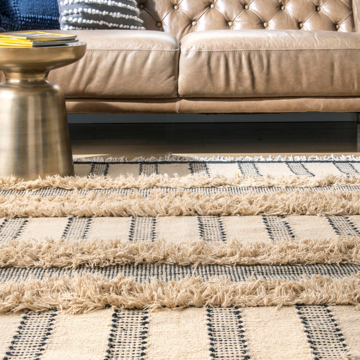 Tan Shaggy Striped Area Rug 120x180 cm