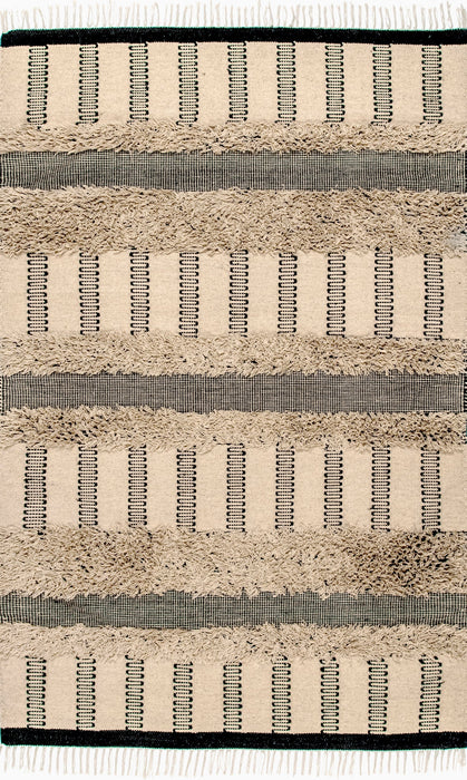 Tan Shaggy Striped Area Rug 120x180 cm