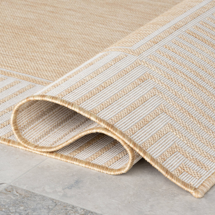 Tan Striped Border Indoor Outdoor Flatweave Area Rug 150x240 cm