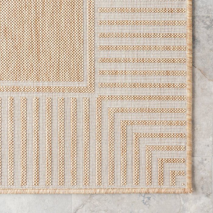 Tan Striped Border Indoor Outdoor Flatweave Area Rug 150x240 cm