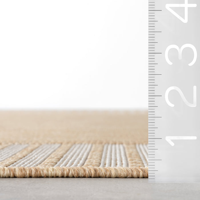 Tan Striped Border Indoor Outdoor Flatweave Area Rug 150x240 cm