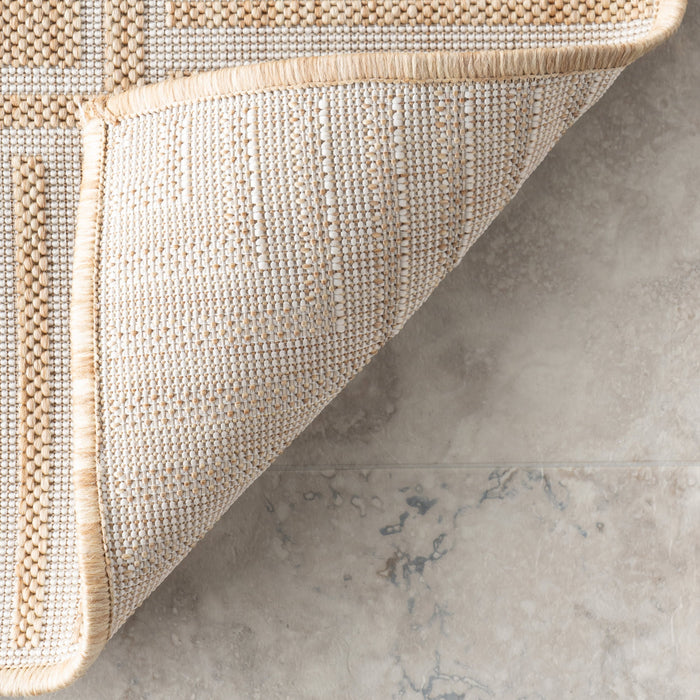 Tan Striped Border Indoor Outdoor Flatweave Area Rug 150x240 cm