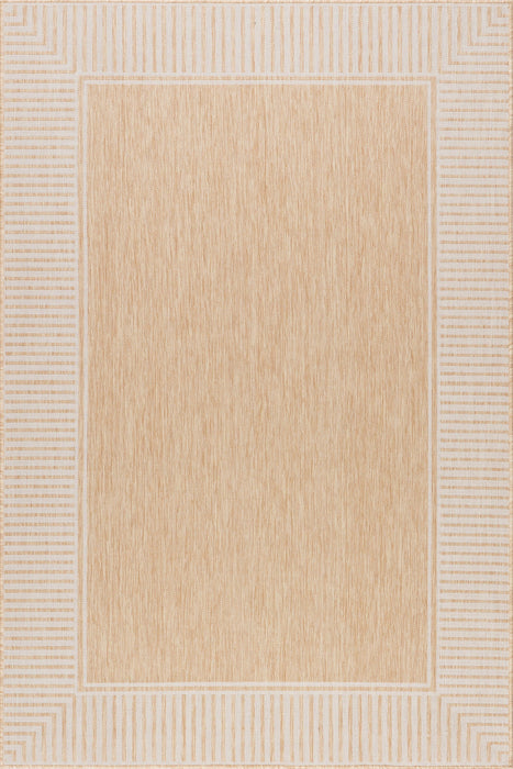 Tan Striped Border Indoor Outdoor Flatweave Area Rug 150x240 cm
