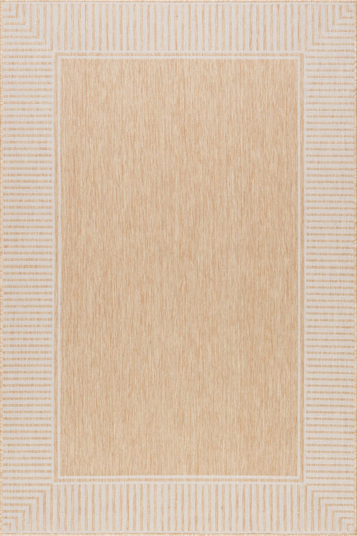 Tan Striped Border Indoor Outdoor Flatweave Area Rug 150x240 cm