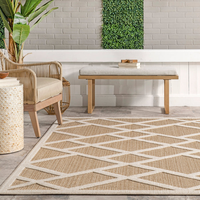 Tan Trellis Indoor Outdoor Area Rug 50x80 cm
