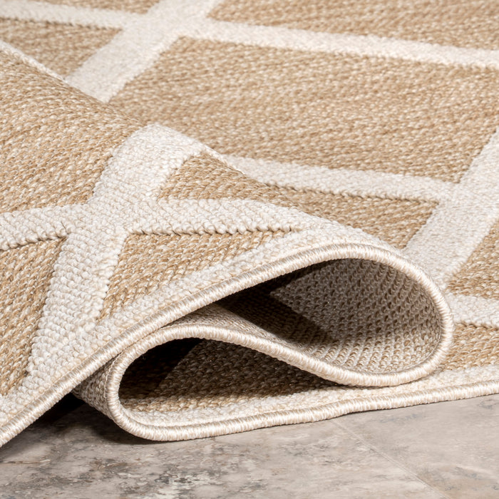 Tan Trellis Indoor Outdoor Area Rug 50x80 cm