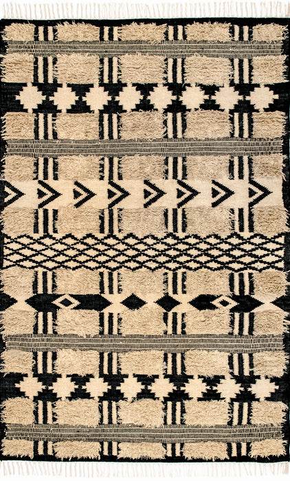 Tan Tribal Stripes Shag matto 160x230 cm