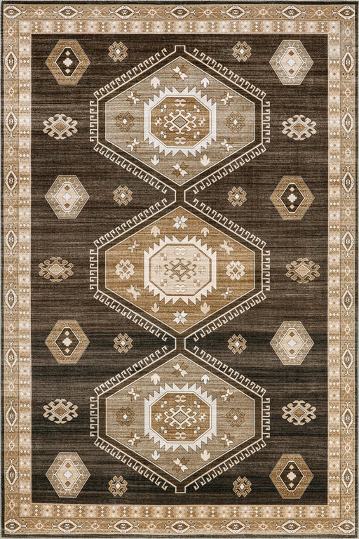 Alfombra lavable Taro Medallion 152 cm marrón oscuro