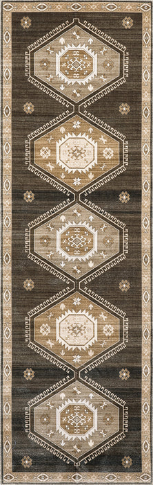 Alfombra lavable Taro Medallion 160 cm marrón oscuro