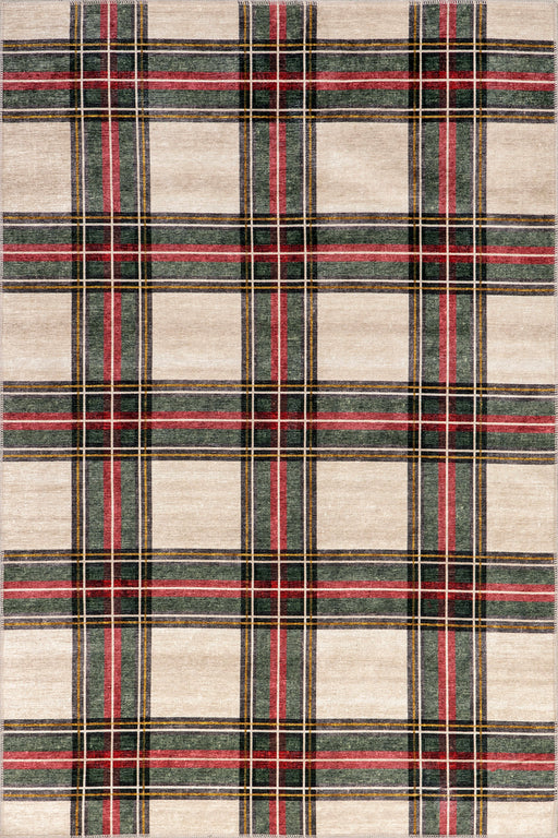 Tartan-ruudullinen pestävä matto 150 x 90 cm beige